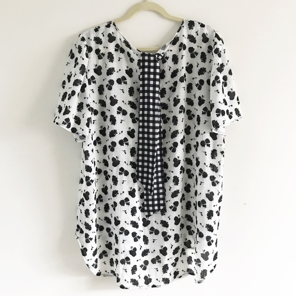๐4/$20 NWOT Spense Black White Floral Gingham Top 1X - Picture 6 of 11